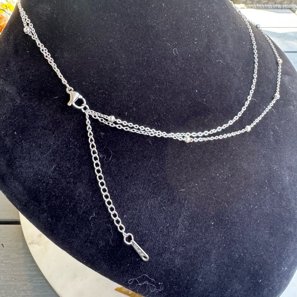 Stainless Steel Layered Necklace with Pendant and Beads - Picture 6 of 6